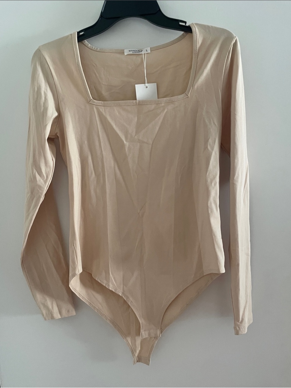 MangoPop Beige Long-Sleeve Square-Neck Bodysuit